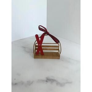 Miniature Wooden Ski Lift with Red Ski's Holiday Christmas Ribbon